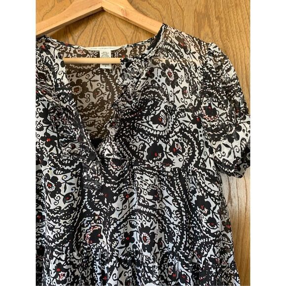 Diane Von Furstenberg Vinita Silk Floral Baby Doll Dress Black,‎ White Size 4 - Picture 10 of 12